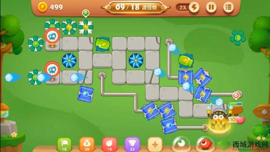保卫萝卜 3 公园主题 19 关攻略:巧用炮塔布阵,轻松过关